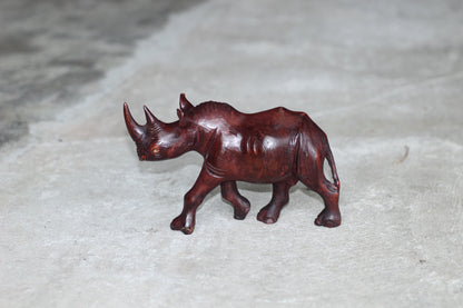 21cm Smooth Dark Brown Ironwood Rhino Sculpture. Handcarved Zimbabwean lifelike Animal figurine. Unique African Art gift ready to Ship