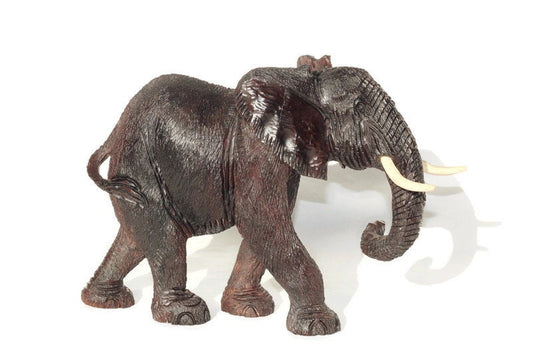 Walking Large Fine Art Dark Brown Elephant Ironwood Sculpture. Zimbabwean handcarved fully detailed lifelike figurines. African Décor gifts.