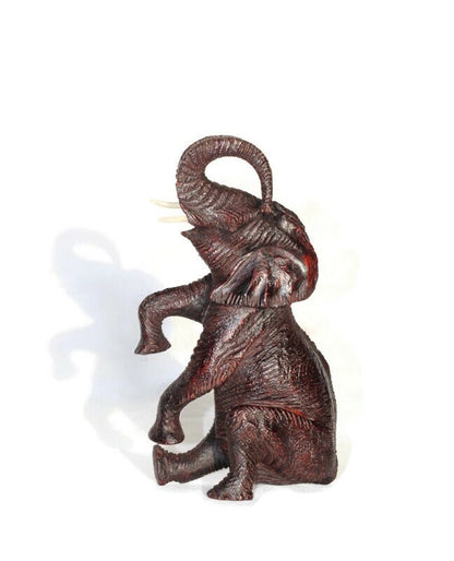 Ironwood lifelike Seating Trunk Up Elephant fully detailed Masterpiece. Zimbabwean Handcarved Dark brown Office/Home Deco. Unique Gift