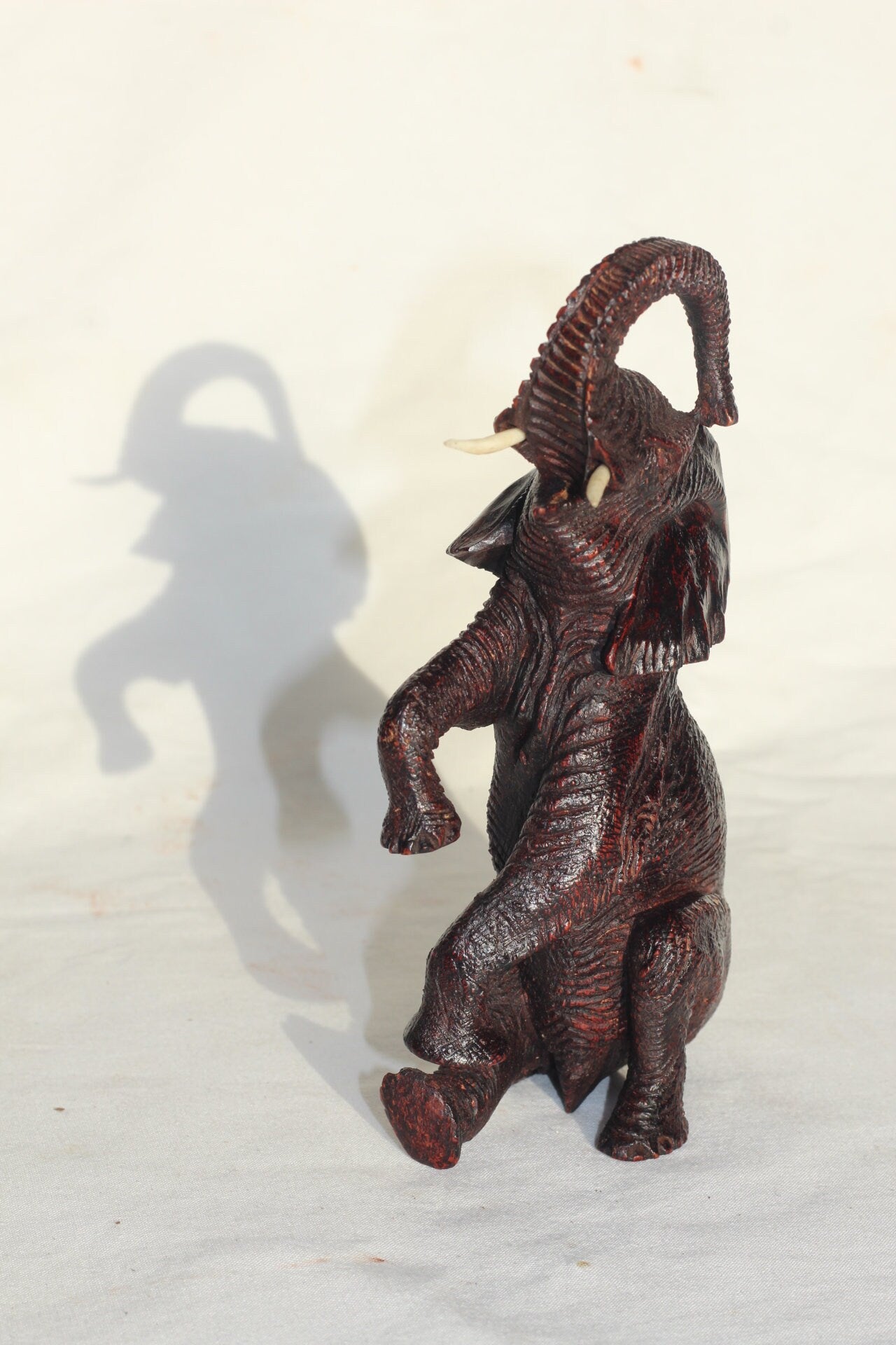 Ironwood lifelike Seating Trunk Up Elephant fully detailed Masterpiece. Zimbabwean Handcarved Dark brown Office/Home Deco. Unique Gift