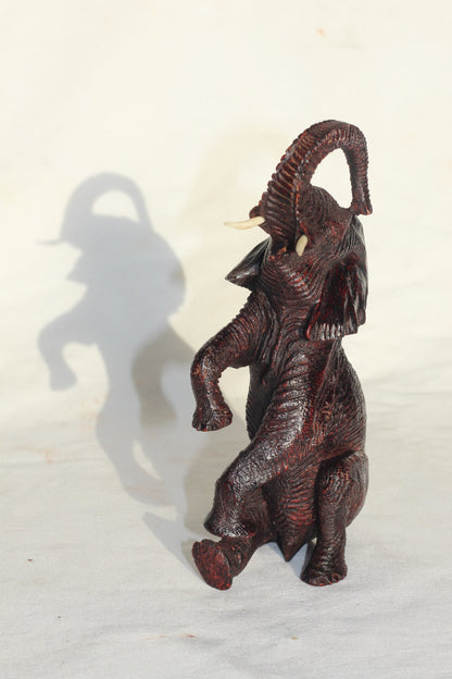 Ironwood lifelike Seating Trunk Up Elephant fully detailed Masterpiece. Zimbabwean Handcarved Dark brown Office/Home Deco. Unique Gift