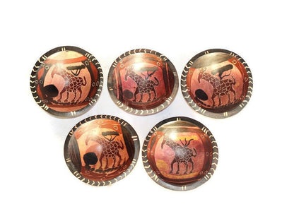 Set of 5 Giraffe or Elephant Painted Olive wood dry snack bowls. Carved and Gouged Black and Brown African art Deco gifts Ready to Ship.