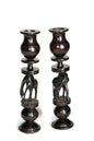 Large 12.5" Giraffe theme Ebony Wood Candlestick Holders set. Unique Masterpiece handmade in Tanzania. African Art Gifts Home/Office decor