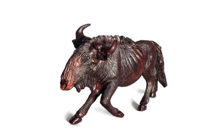 Dark Brown Fine Art Wildebeest Ironwood Handcarved African Mini figurine. Zimbabwean Antelope Carving. Walking lifelike bull. Ready to Ship