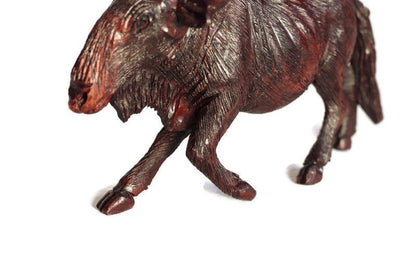 Dark Brown Fine Art Wildebeest Ironwood Handcarved African Mini figurine. Zimbabwean Antelope Carving. Walking lifelike bull. Ready to Ship
