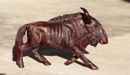 Dark Brown Fine Art Wildebeest Ironwood Handcarved African Mini figurine. Zimbabwean Antelope Carving. Walking lifelike bull. Ready to Ship