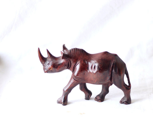 21cm Smooth Dark Brown Ironwood Rhino Sculpture. Handcarved Zimbabwean lifelike Animal figurine. Unique African Art gift ready to Ship