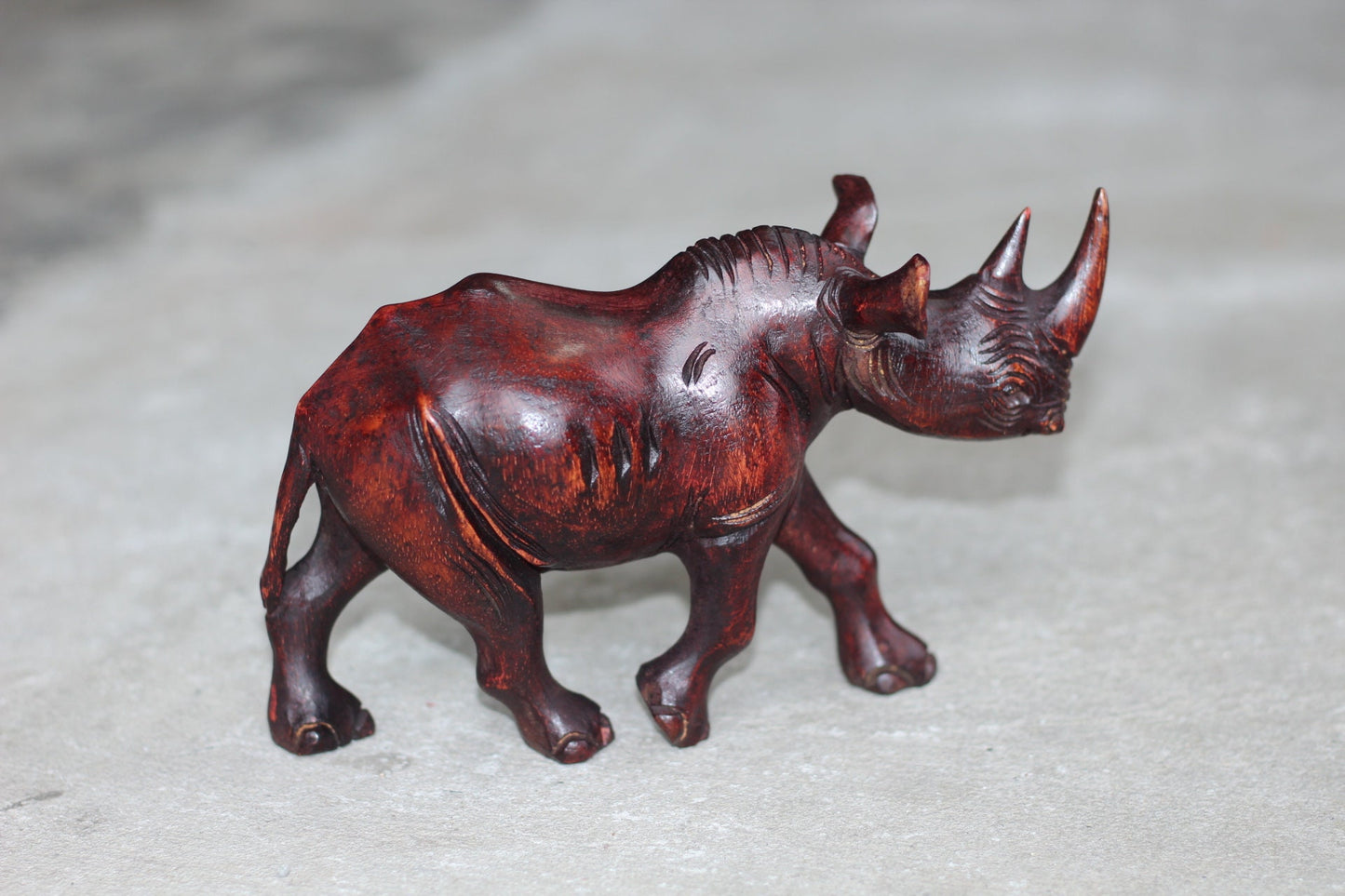 21cm Smooth Dark Brown Ironwood Rhino Sculpture. Handcarved Zimbabwean lifelike Animal figurine. Unique African Art gift ready to Ship