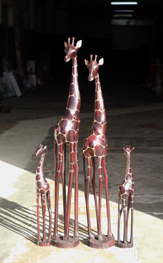 Coffee Brown Olive Wood Gouged Giraffe standing figurine. Tall Zimbabwean Carved Art Sculpture. Home/office Gifts decor ready to Ship