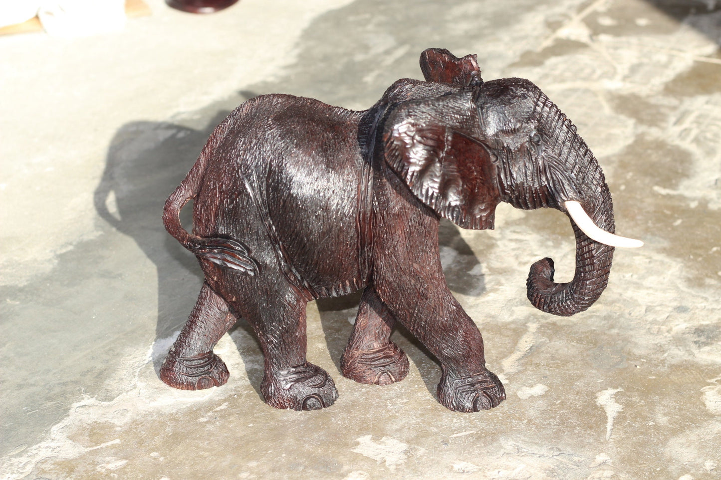 Walking Large Fine Art Dark Brown Elephant Ironwood Sculpture. Zimbabwean handcarved fully detailed lifelike figurines. African Décor gifts.
