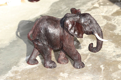 Walking Large Fine Art Dark Brown Elephant Ironwood Sculpture. Zimbabwean handcarved fully detailed lifelike figurines. African Décor gifts.
