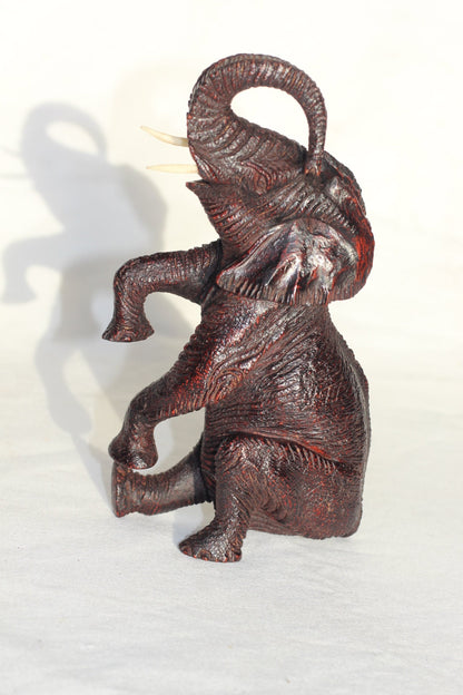 Ironwood lifelike Seating Trunk Up Elephant fully detailed Masterpiece. Zimbabwean Handcarved Dark brown Office/Home Deco. Unique Gift