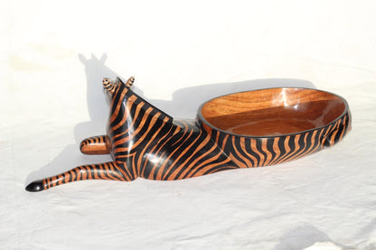 Seating Zebra animal print Teak wood Snack Bowl. Painted table centerpiece. Mozambique handmade Art Decor Christmas gifts