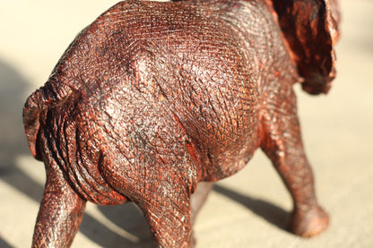 Realistic Elephant Carving Ironwood Sculpture. Walking with trunk upwards, Zimbabwean hand carved fully detailed art figurine. Ready to Ship