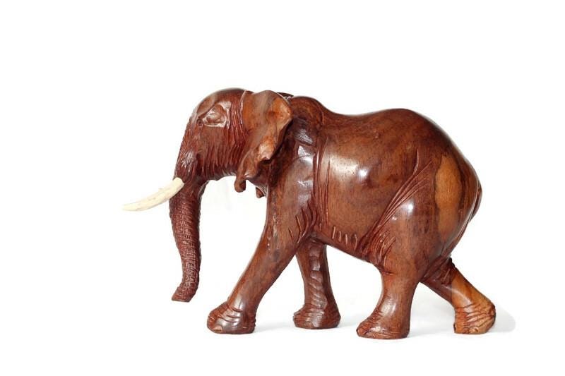 Smooth fine art carved Ironwood Elephant Sculpture. Zimbabwean lifelike Safari Animal figurine. Unique African Big 5 gift Ready to Ship