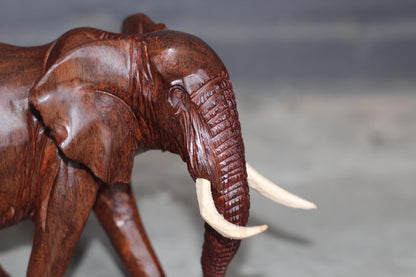 Smooth fine art carved Ironwood Elephant Sculpture. Zimbabwean lifelike Safari Animal figurine. Unique African Big 5 gift Ready to Ship