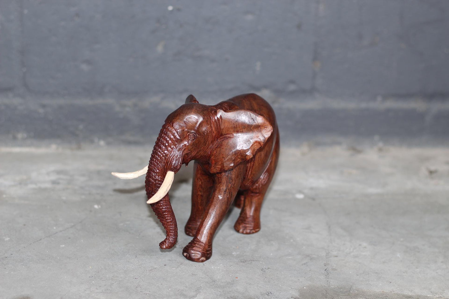 Smooth fine art carved Ironwood Elephant Sculpture. Zimbabwean lifelike Safari Animal figurine. Unique African Big 5 gift Ready to Ship
