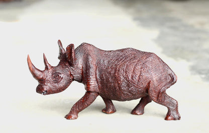 Lifelike fully detailed (B) Ironwood Rhino Figurine. Handcarved rough skin walking animal art sculpture. Home and Office Decor ready to Ship