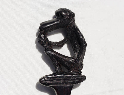 Genuine Ebony wood Seating Eating Baboon Tanzanian Handcarved Afro Pick. African Art comb gift. Used in the olden days as a symbol of love