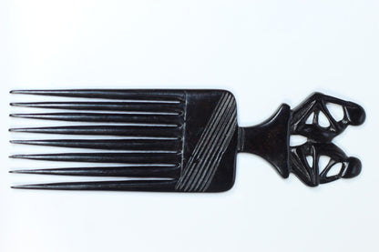 Genuine Ebony wood 2 Sitting Thinking Man Tanzanian Handcarved Afro Comb. African Art comb gift. Used in the olden days as a symbol of love