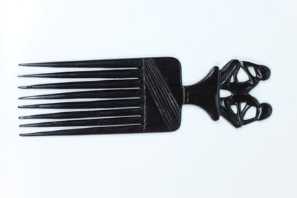 Genuine Ebony wood 2 Sitting Thinking Man Tanzanian Handcarved Afro Comb. African Art comb gift. Used in the olden days as a symbol of love