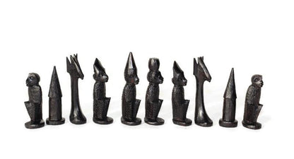 Malawian handcarved mix of Ebony and Mahogany Wood 30cm board and Tanzanian Makonde Monkey Themed Chess Pieces Set. unique combo Gift set