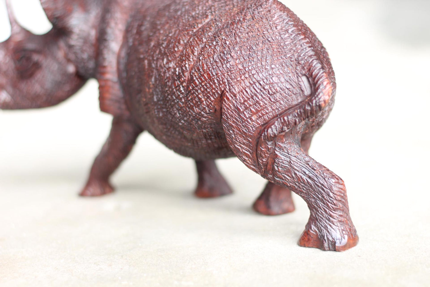 Lifelike fully detailed (B) Ironwood Rhino Figurine. Handcarved rough skin walking animal art sculpture. Home and Office Decor ready to Ship