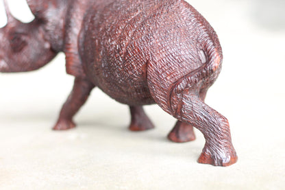 Lifelike fully detailed (B) Ironwood Rhino Figurine. Handcarved rough skin walking animal art sculpture. Home and Office Decor ready to Ship
