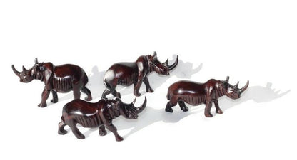 Ironwood Rhino Family mini figurines set of 3 or 4. Unique Safari art African sculptures, for home and office decoration. Ready to Ship Gift