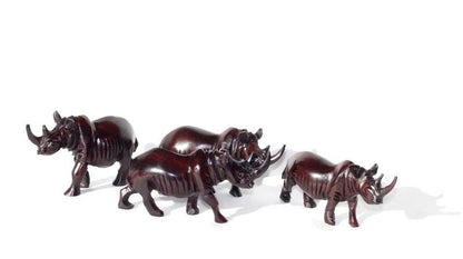 Ironwood Rhino Family mini figurines set of 3 or 4. Unique Safari art African sculptures, for home and office decoration. Ready to Ship Gift