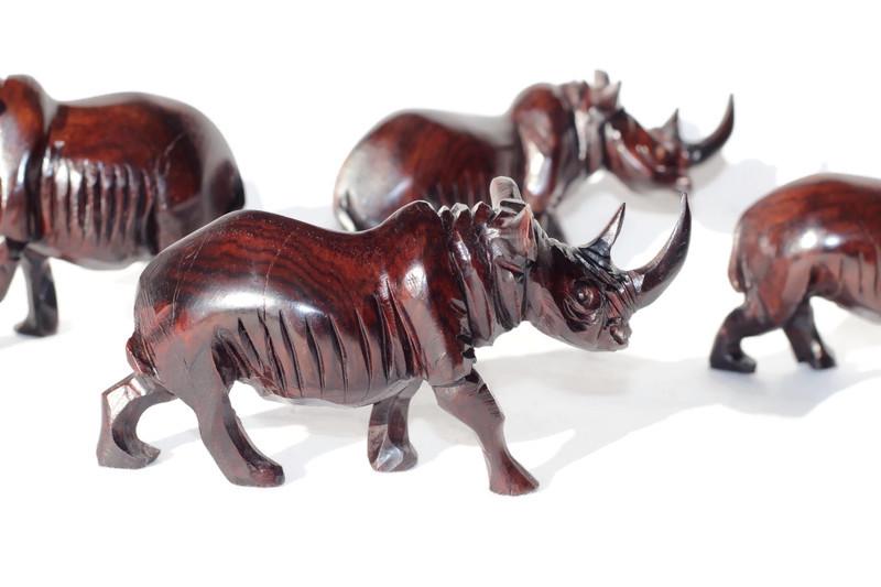 Ironwood Rhino Family mini figurines set of 3 or 4. Unique Safari art African sculptures, for home and office decoration. Ready to Ship Gift