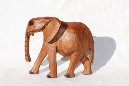 Set of 4 Hand Carved Elephant Herd Olive wood. Light brown polished African art Souvenirs, unique housewarming gift. Ready to Ship Worldwide