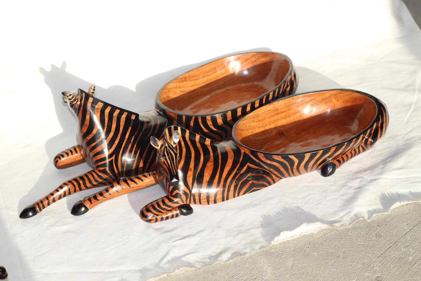 Seating Zebra animal print Teak wood Snack Bowl. Painted table centerpiece. Mozambique handmade Art Decor Christmas gifts