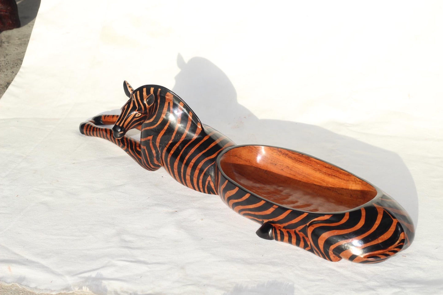 Seating Zebra animal print Teak wood Snack Bowl. Painted table centerpiece. Mozambique handmade Art Decor Christmas gifts