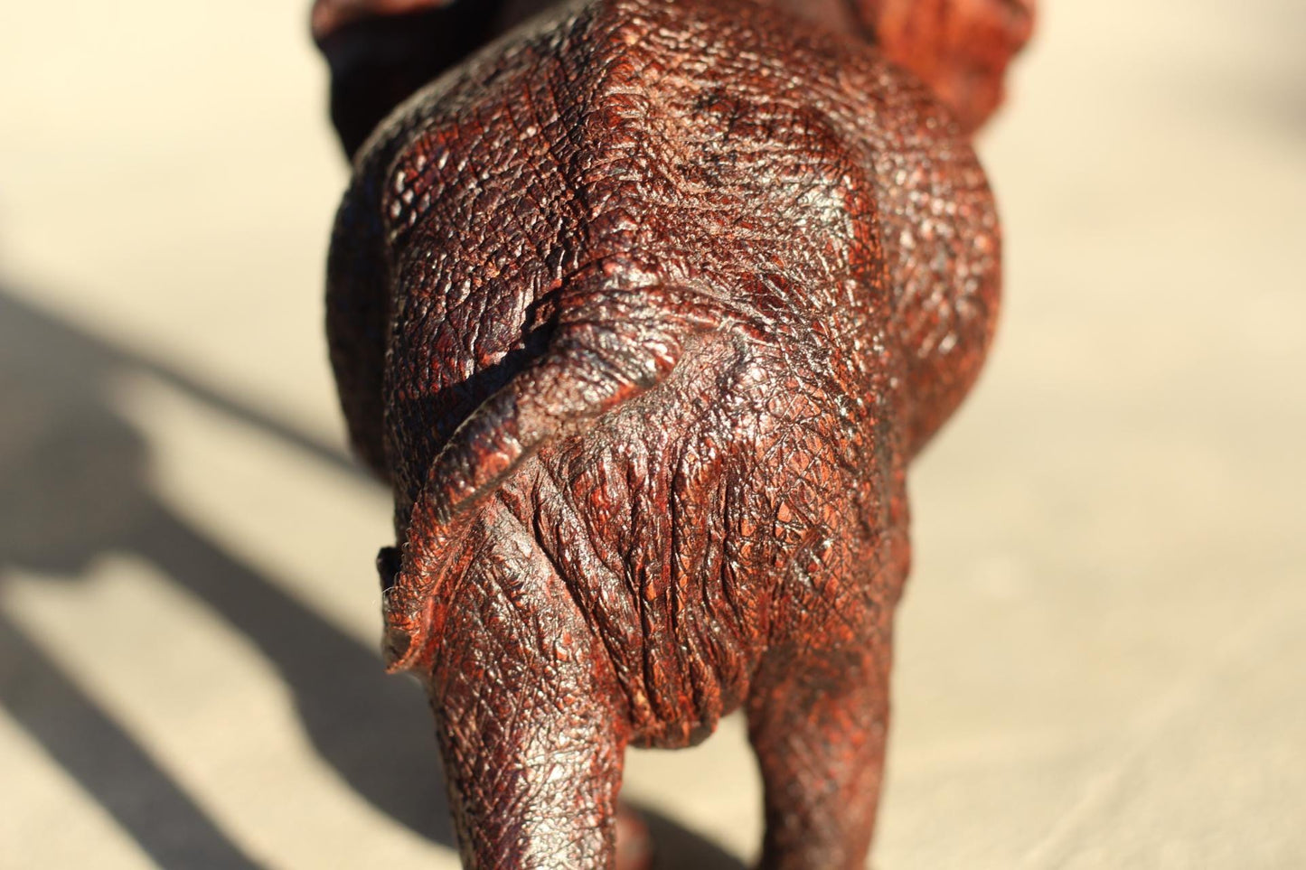 Realistic Elephant Carving Ironwood Sculpture. Walking with trunk upwards, Zimbabwean hand carved fully detailed art figurine. Ready to Ship
