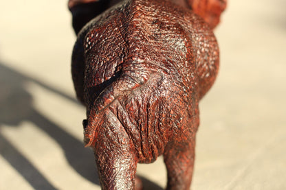 Realistic Elephant Carving Ironwood Sculpture. Walking with trunk upwards, Zimbabwean hand carved fully detailed art figurine. Ready to Ship