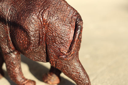 Realistic Elephant Carving Ironwood Sculpture. Walking with trunk upwards, Zimbabwean hand carved fully detailed art figurine. Ready to Ship