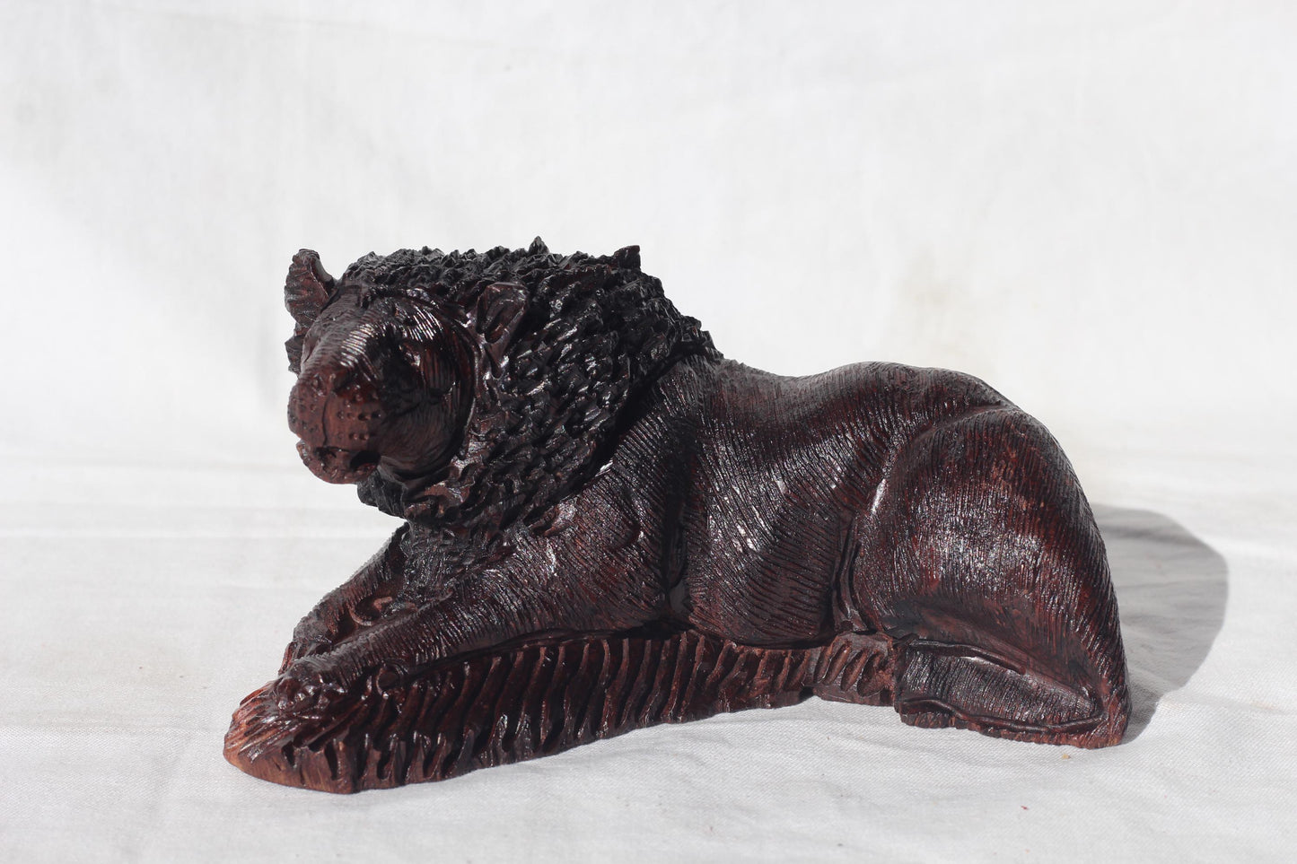 Sleeping Lion Handcarved Ironwood Carving. Zimbabwean Handcarved Lifelike animal figurine. Ready to Ship home/Office Decor
