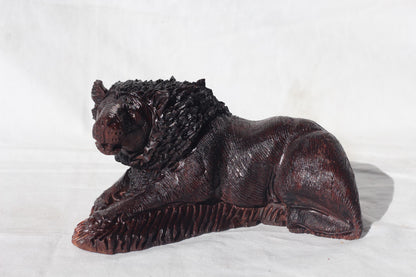 Sleeping Lion Handcarved Ironwood Carving. Zimbabwean Handcarved Lifelike animal figurine. Ready to Ship home/Office Decor