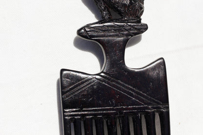 Genuine Ebony wood Seating Eating Baboon Tanzanian Handcarved Afro Pick. African Art comb gift. Used in the olden days as a symbol of love