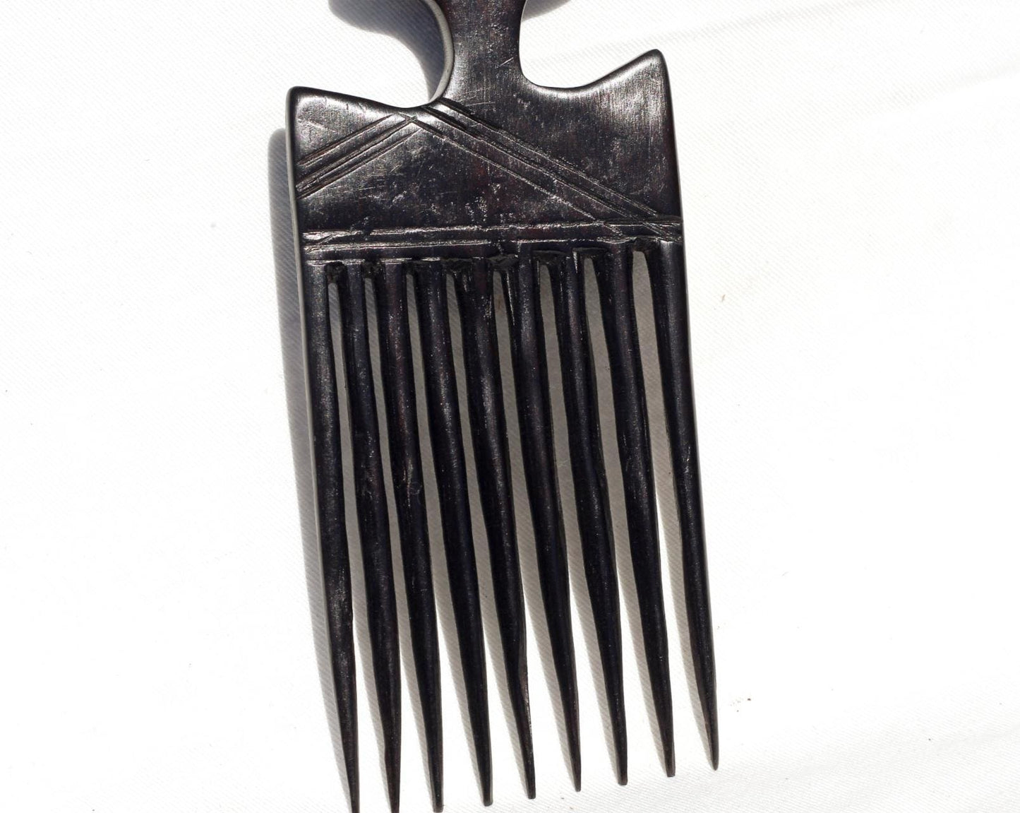 Genuine Ebony wood Seating Eating Baboon Tanzanian Handcarved Afro Pick. African Art comb gift. Used in the olden days as a symbol of love