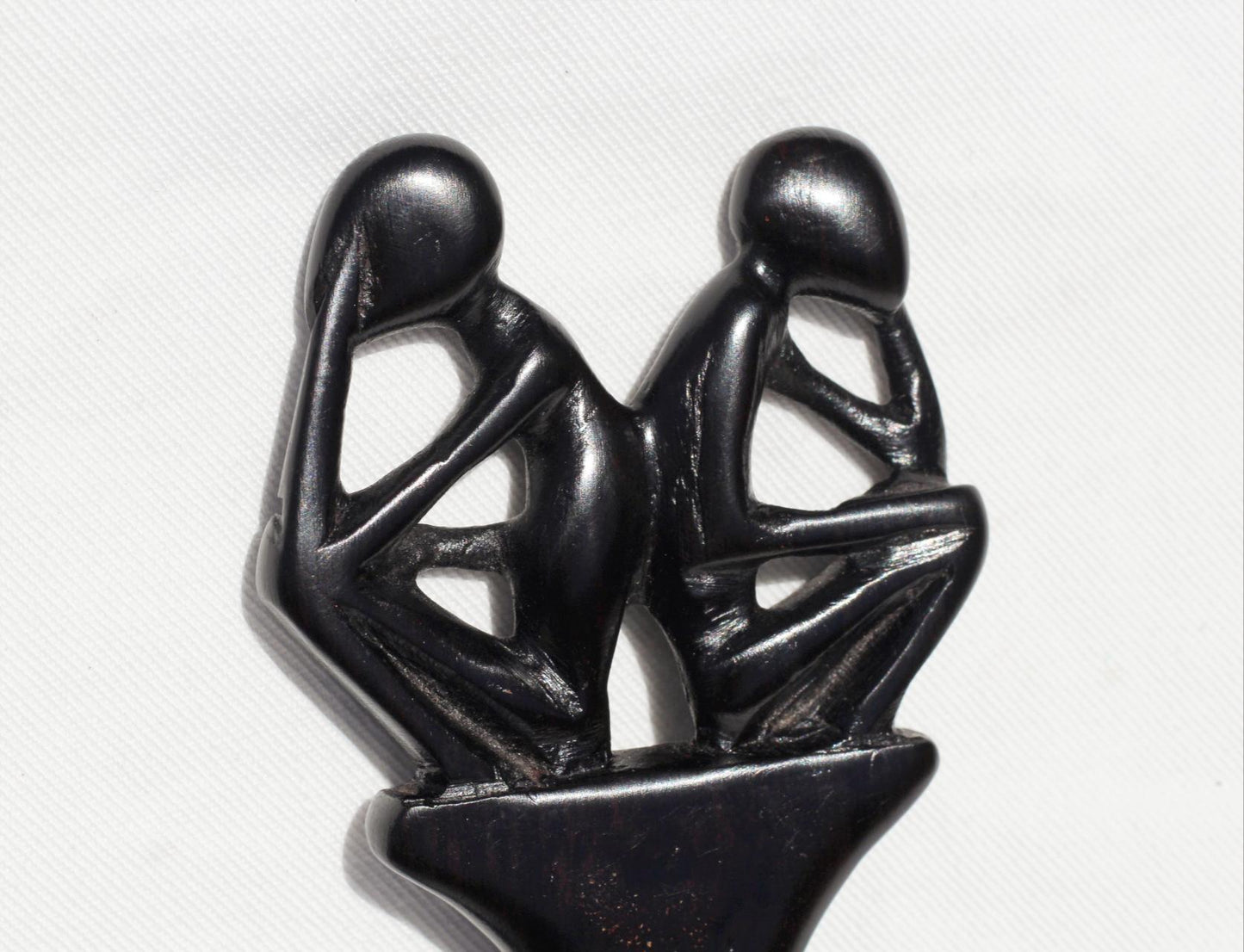 Genuine Ebony wood 2 Sitting Thinking Man Tanzanian Handcarved Afro Comb. African Art comb gift. Used in the olden days as a symbol of love
