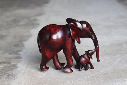 Dark Brown Hand Carved Elephant Mother and Calf Olive wood. African art Souvenirs Mother's Day Gifts. Unique housewarming Ready to Ship
