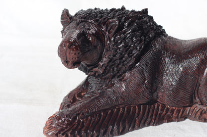 Sleeping Lion Handcarved Ironwood Carving. Zimbabwean Handcarved Lifelike animal figurine. Ready to Ship home/Office Decor