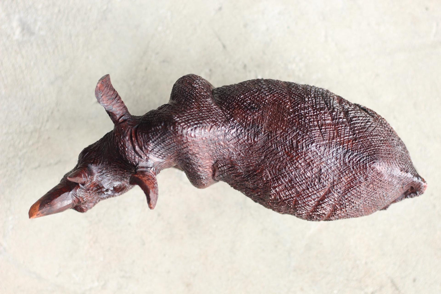 Lifelike fully detailed (B) Ironwood Rhino Figurine. Handcarved rough skin walking animal art sculpture. Home and Office Decor ready to Ship