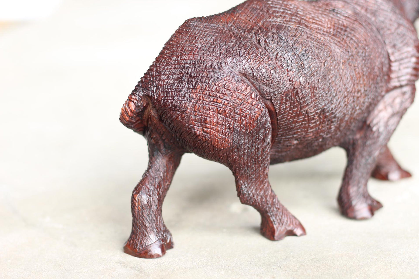 Lifelike fully detailed (B) Ironwood Rhino Figurine. Handcarved rough skin walking animal art sculpture. Home and Office Decor ready to Ship