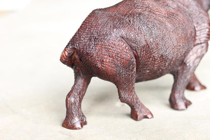 Lifelike fully detailed (B) Ironwood Rhino Figurine. Handcarved rough skin walking animal art sculpture. Home and Office Decor ready to Ship