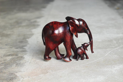 Dark Brown Hand Carved Elephant Mother and Calf Olive wood. African art Souvenirs Mother's Day Gifts. Unique housewarming Ready to Ship