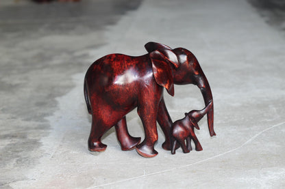 Dark Brown Hand Carved Elephant Mother and Calf Olive wood. African art Souvenirs Mother's Day Gifts. Unique housewarming Ready to Ship