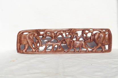 African Big Five Olive wood carved Table Decor Panel. Safari animals art Smooth self Standing Brown Polished Handcarved gift for home/office